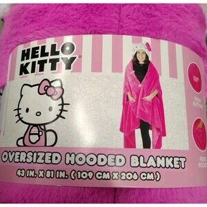 Sanrio Hello Kitty Pink Large Adult Hooded Blanket 43”x81” W/ Pockets & Buttons